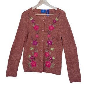 JH Collectibles Floral Embroidered Knit Cardigan Sweater Grandmacore Sz Small S